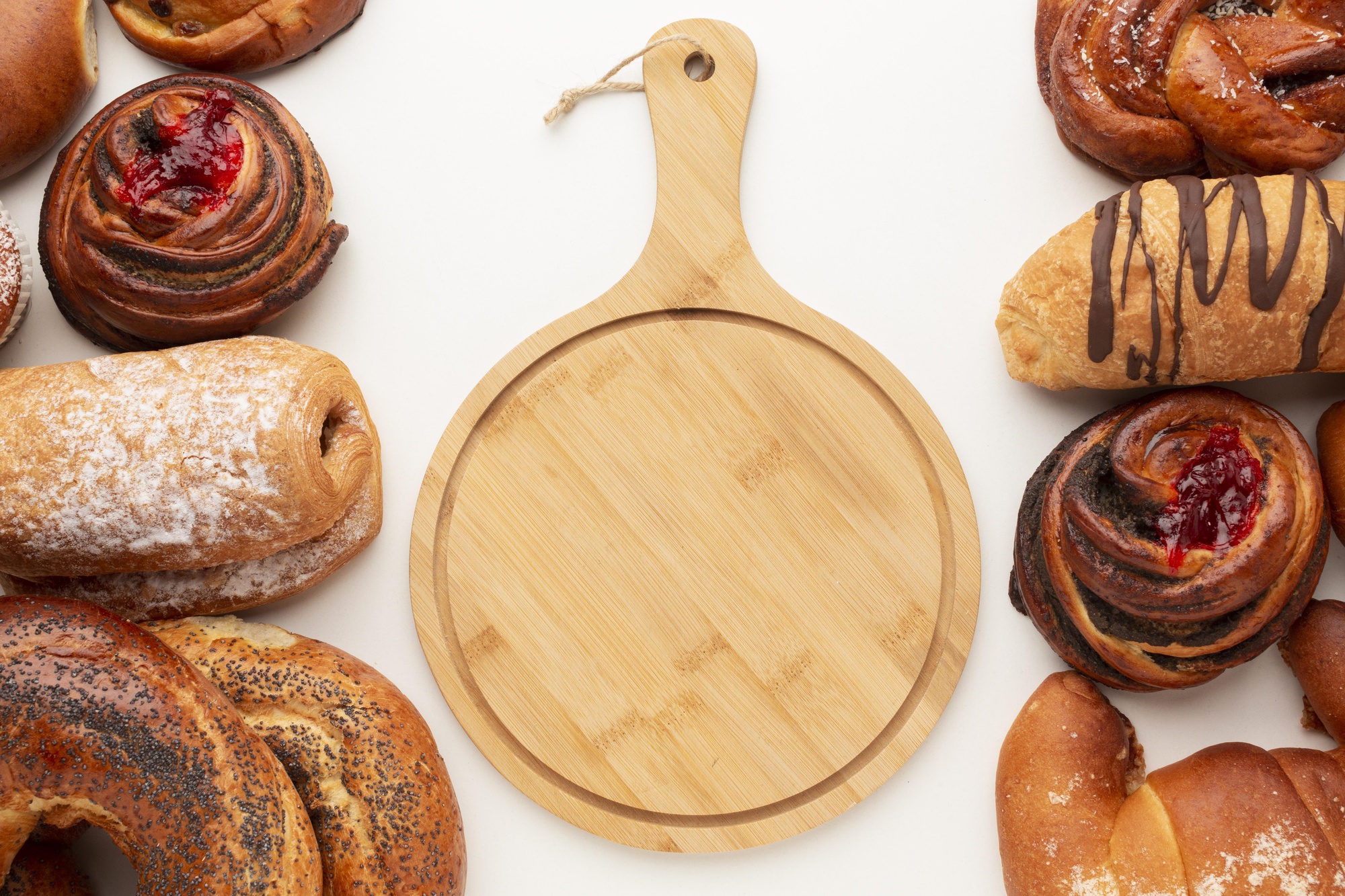 Assorted pastries on wooden board